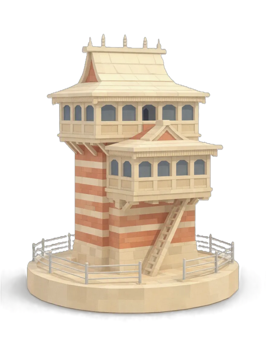 Low-poly 3D-printed temple tower
