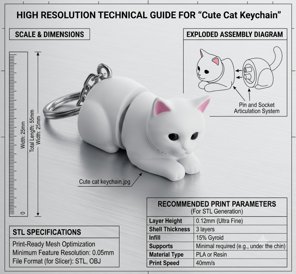 Cute Cat Keychain – 3D Miniature Charm